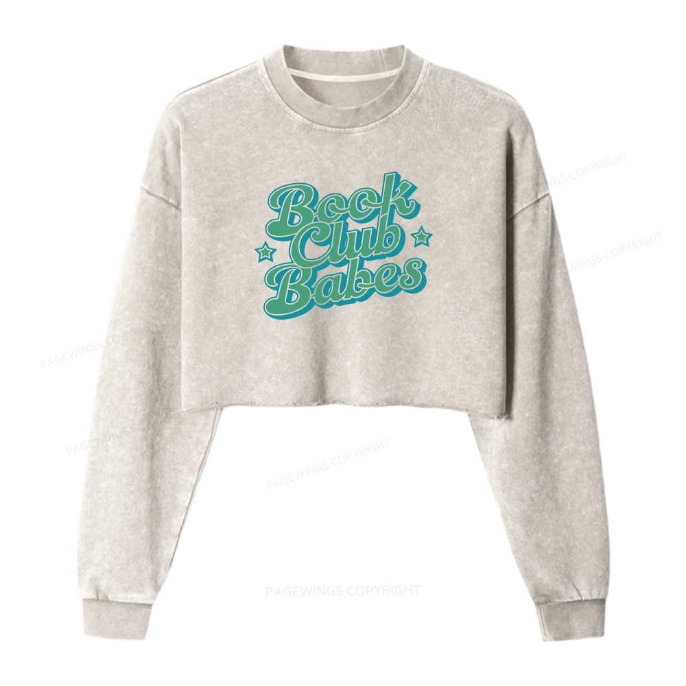 Pagewings Book Club Babes Women Washed Crop Sweatshirt