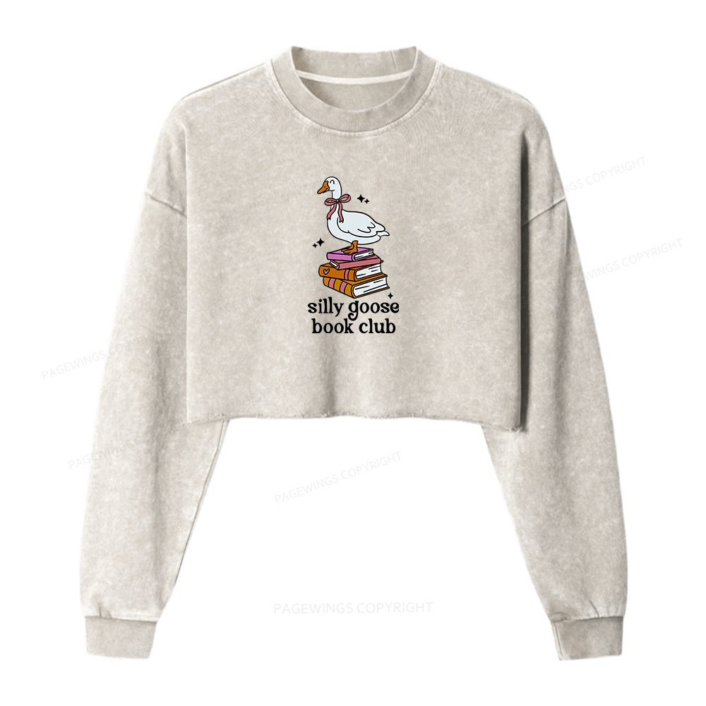 Pagewings Silly Goose Book Club Women Washed Crop Sweatshirt