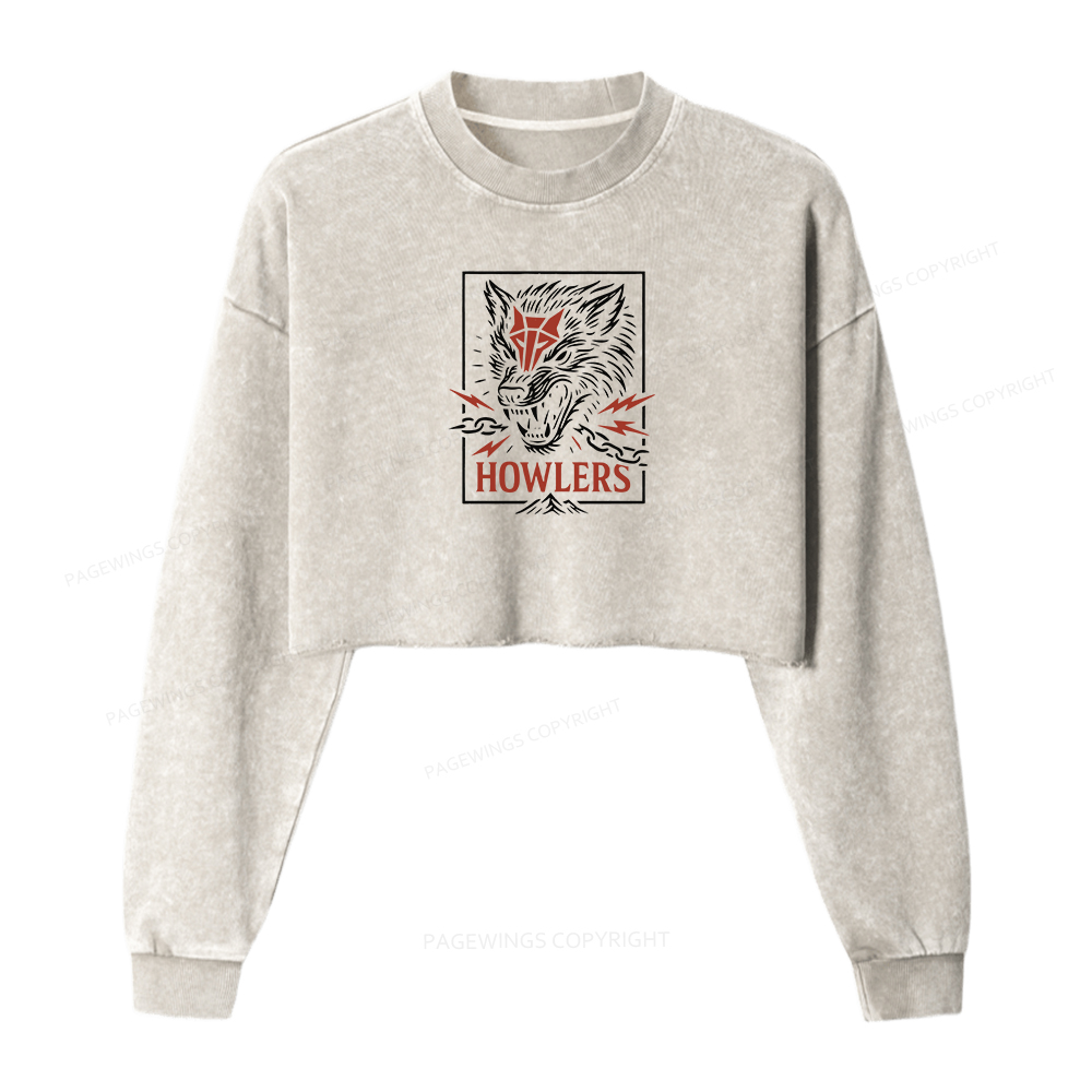Pagewings Howlers Women Washed Crop Sweatshirt