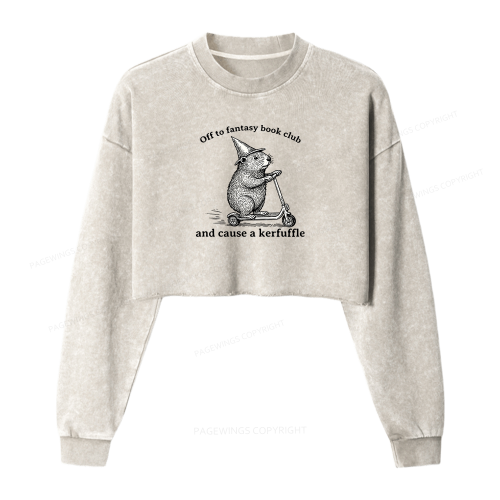 Pagewings Off To Fantasy Book Club Women Washed Crop Sweatshirt
