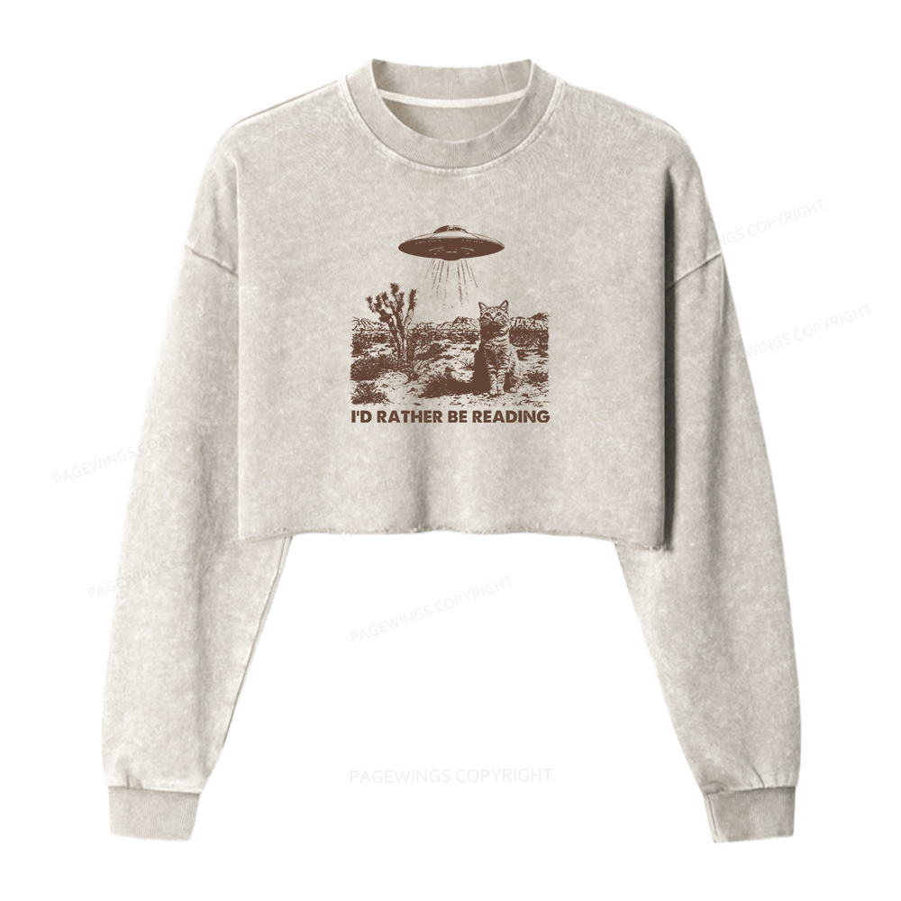 Pagewings I'd Rather Be Reading Women Washed Crop Sweatshirt