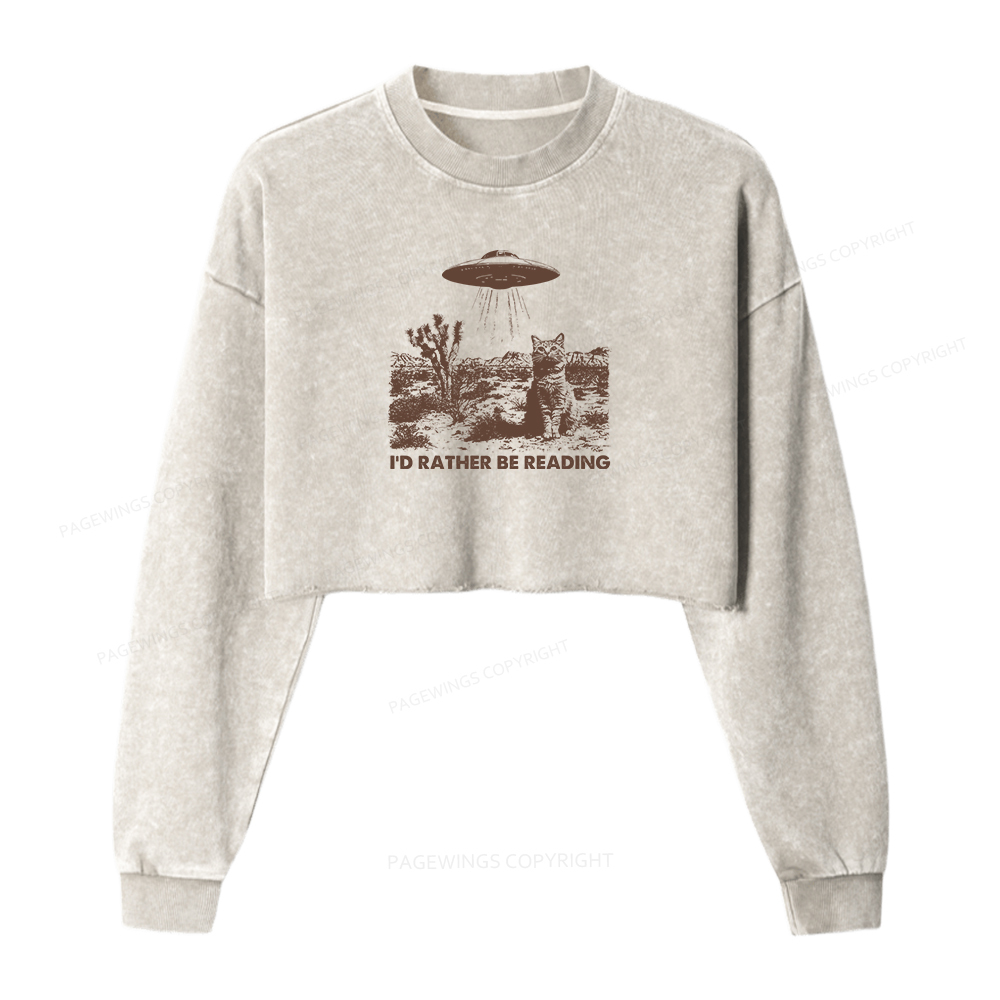 Pagewings I'd Rather Be Reading Women Washed Crop Sweatshirt