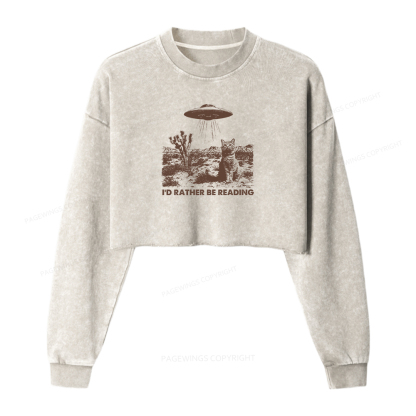 Pagewings I'd Rather Be Reading Women Washed Crop Sweatshirt