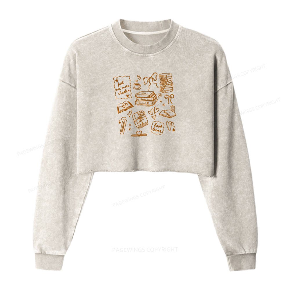 Pagewings Book Lover Women Washed Crop Sweatshirt