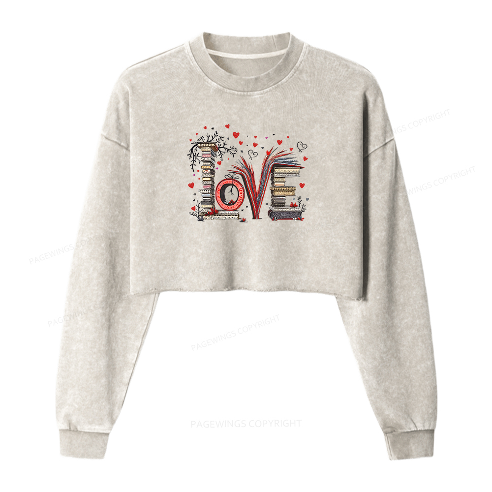 Pagewings Love Books Women Washed Crop Sweatshirt