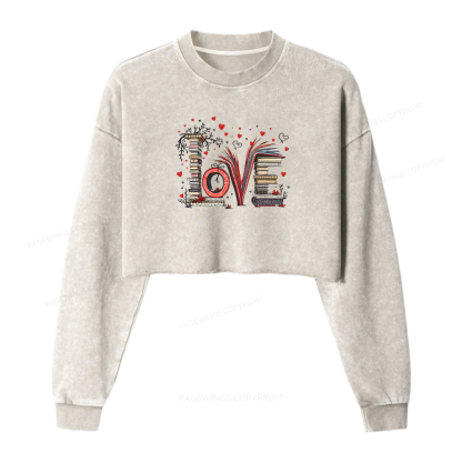 Pagewings Love Books Women Washed Crop Sweatshirt