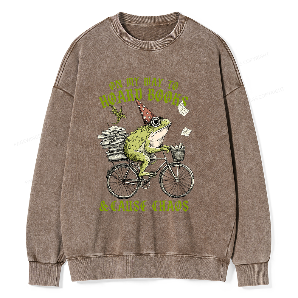 Pagewings On My Way To Hoard Books Unisex Washed Sweatshirt