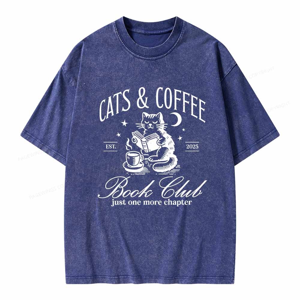Pagewings Cats and Coffee Bookclub Unisex Washed T-shirt