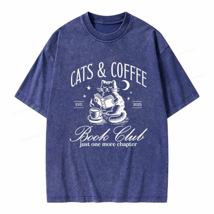 Pagewings Cats and Coffee Bookclub Unisex Washed T-shirt