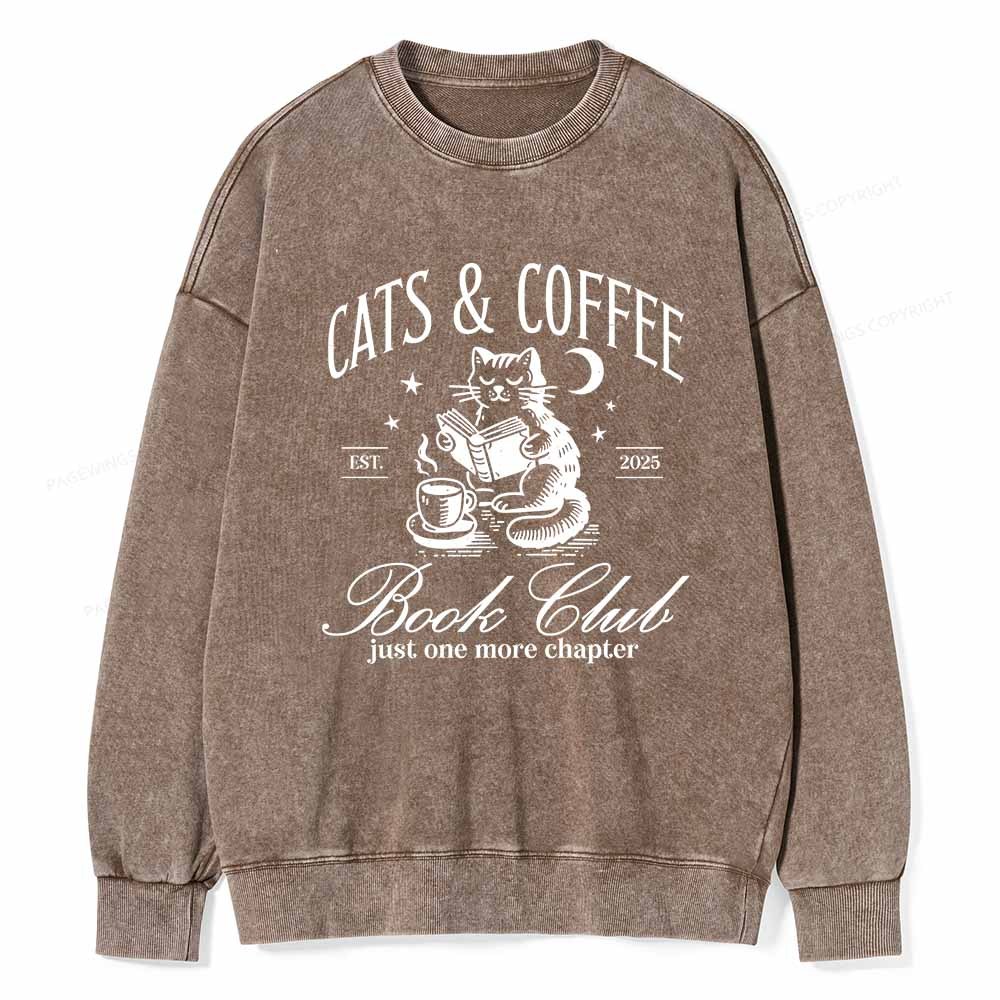 Pagewings Cats and Coffee Bookclub Unisex Washed Sweatshirt