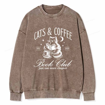 Pagewings Cats and Coffee Bookclub Unisex Washed Sweatshirt