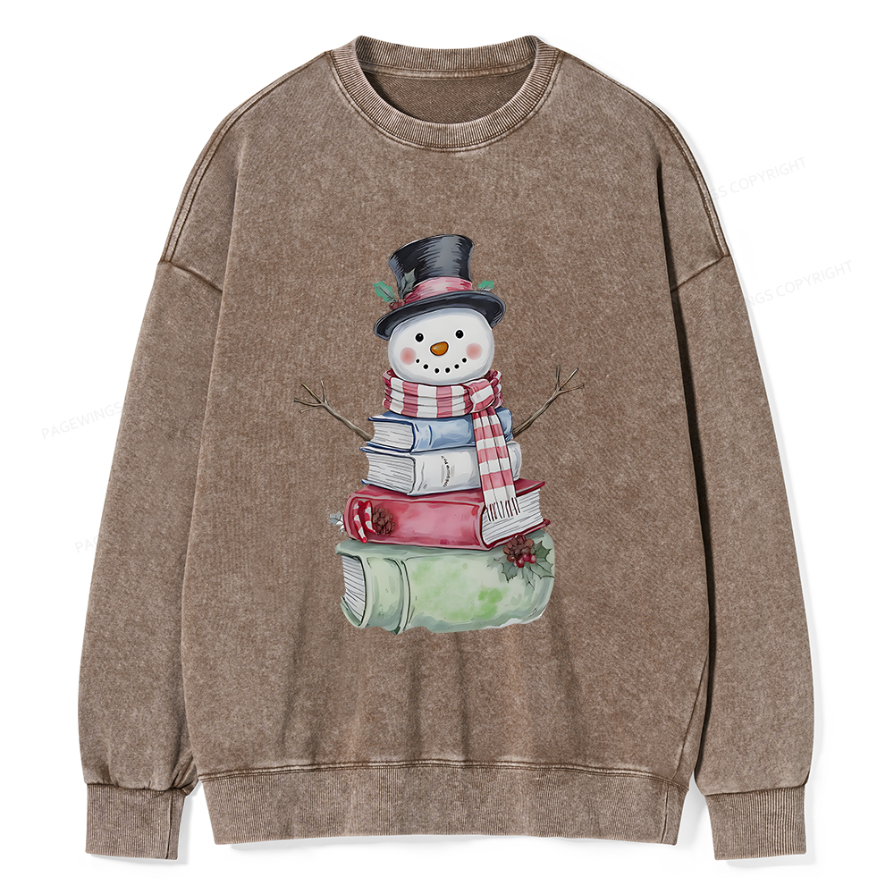 Pagewings Snowman Book Unisex Washed Sweatshirt