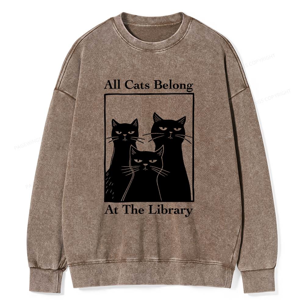 Pagewings All Cats Belong At The Library Unisex Washed Sweatshirt