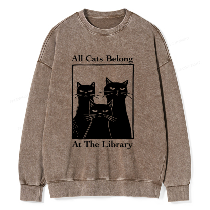 Pagewings All Cats Belong At The Library Unisex Washed Sweatshirt