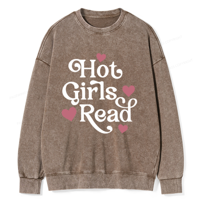 Pagewings Hot Girls Read Unisex Washed Sweatshirt