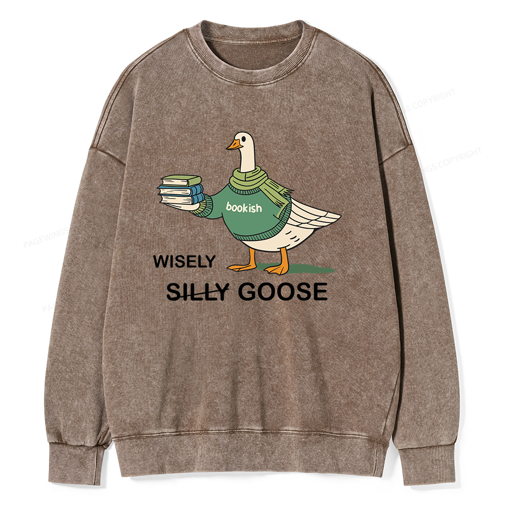 Pagewings Wisely Silly Goose  Unisex Washed Sweatshirt