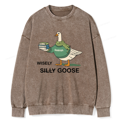 Pagewings Wisely Silly Goose  Unisex Washed Sweatshirt