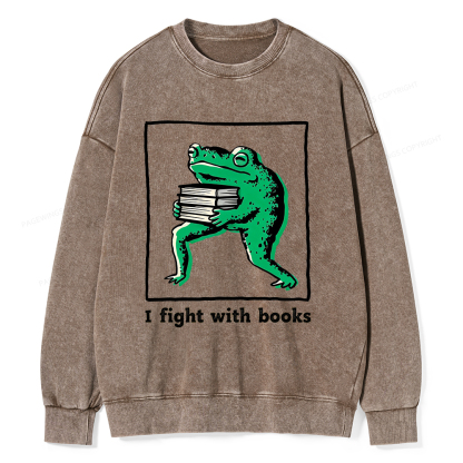 Pagewings I Fight With Books Unisex Washed Sweatshirt