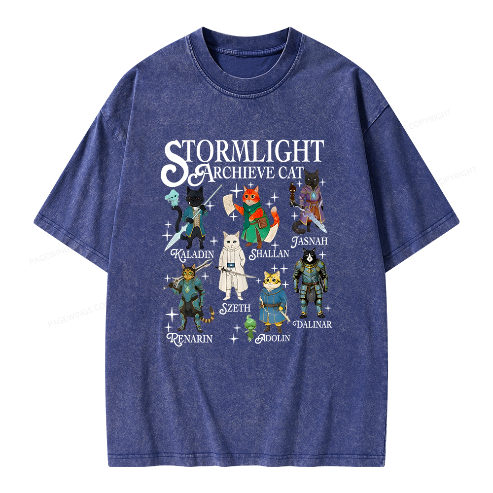 Pagewings Cat Characters Unisex Washed T-shirt