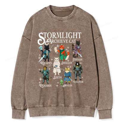 Pagewings Cat Characters Unisex Washed Sweatshirt