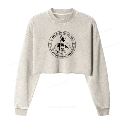 Pagewings Some Are More Equal Women Washed Crop Sweatshirt