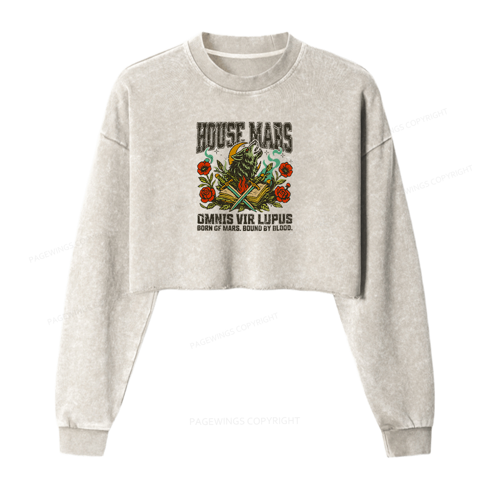 Pagewings House Mars Women Washed Crop Sweatshirt
