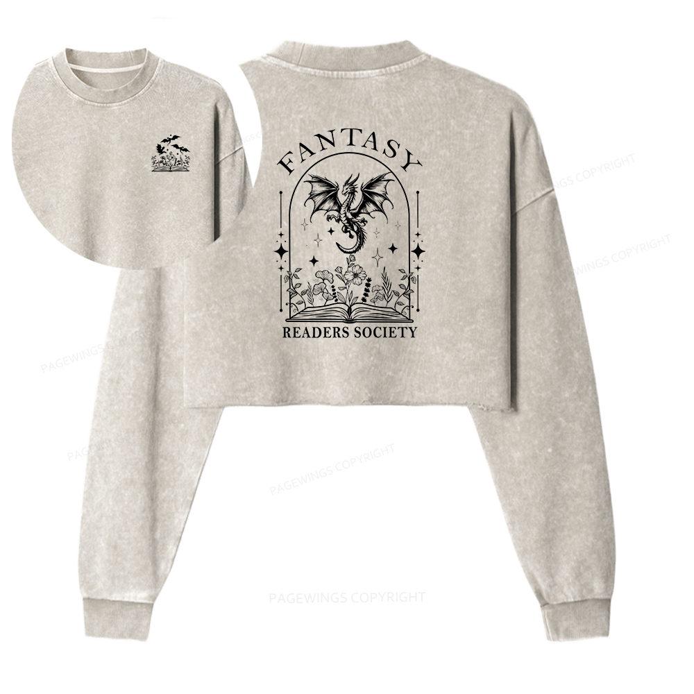 Pagewings Fantasy Reader Society Women Washed Crop Sweatshirt