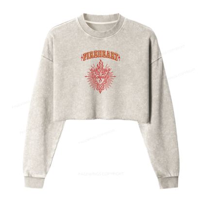 Pagewings Fireheart Women Washed Crop Sweatshirt