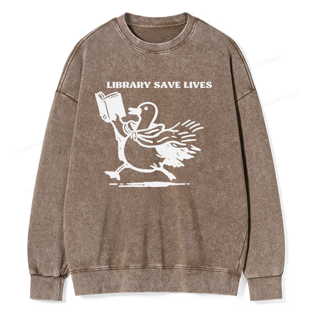Pagewings Library Save Lives Unisex Washed Sweatshirt
