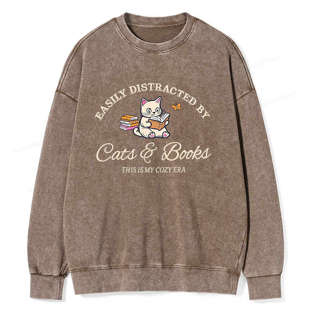 Pagewings Cats and Books Unisex Washed Sweatshirt