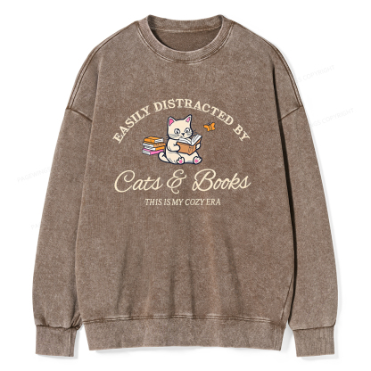 Pagewings Cats and Books Unisex Washed Sweatshirt