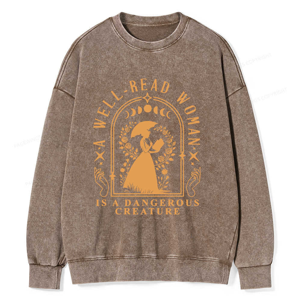 Pagewings A Well-Read Woman Is A Dangerous Creature Unisex Washed Sweatshirt