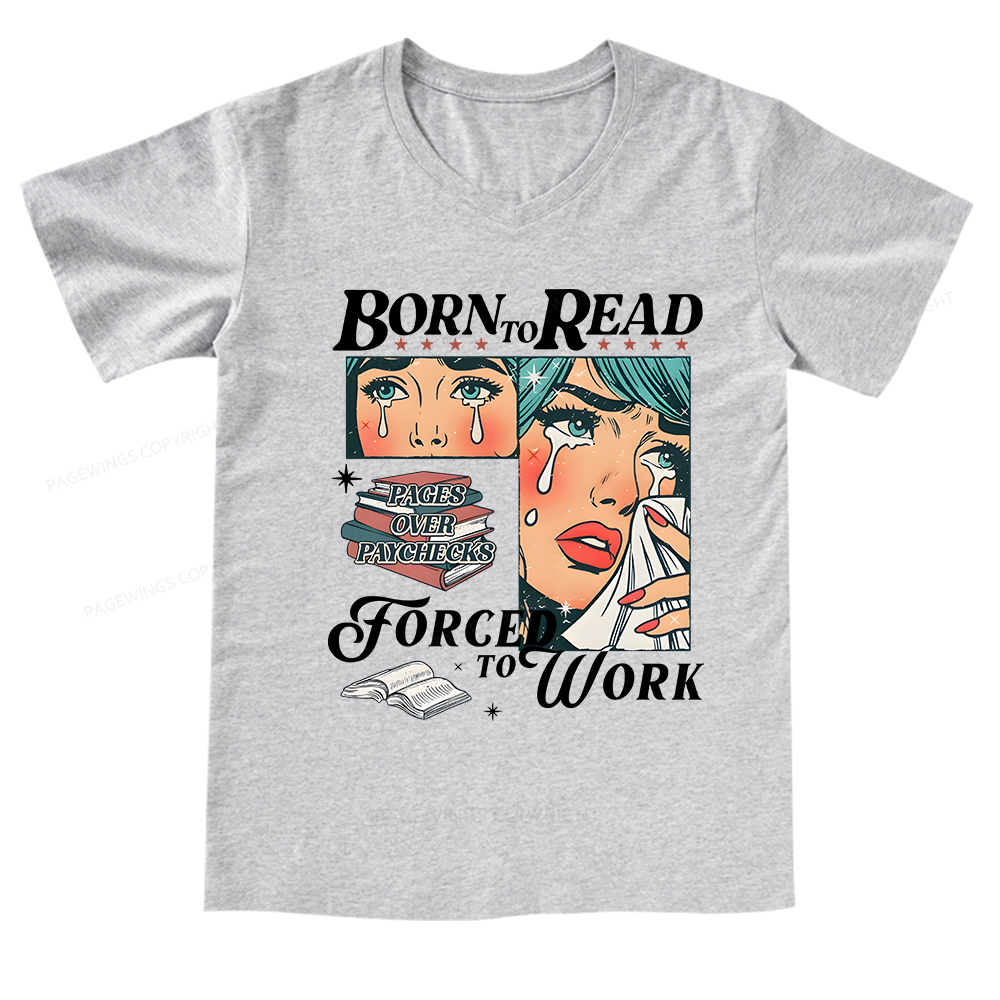 Pagewings Born To Read Bookish V-neck T-shirt 