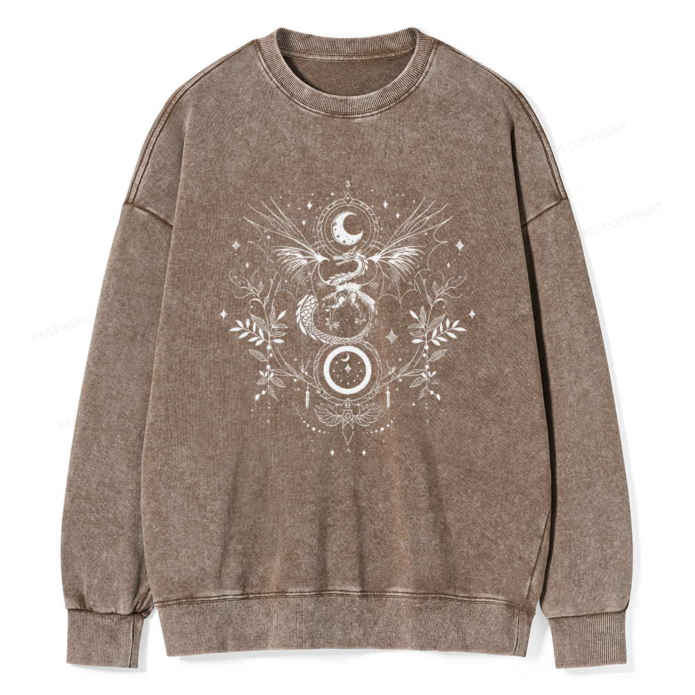 Pagewings Dragon Moon Phase Unisex Washed Sweatshirt