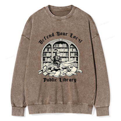Pagewings Defend Your Local Public Library Unisex Washed Sweatshirt