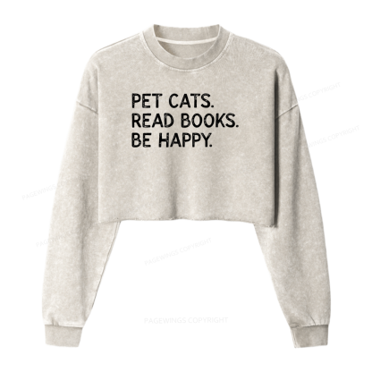 Pagewings Dogs Reading Books Washed Crop Sweatshirt