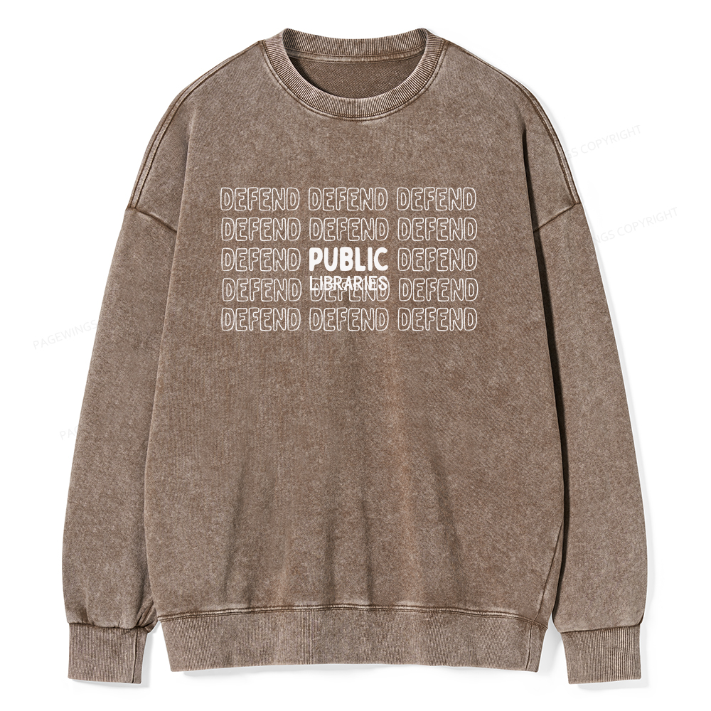 Pagewings Defend The Public Libraries Unisex Washed Sweatshirt