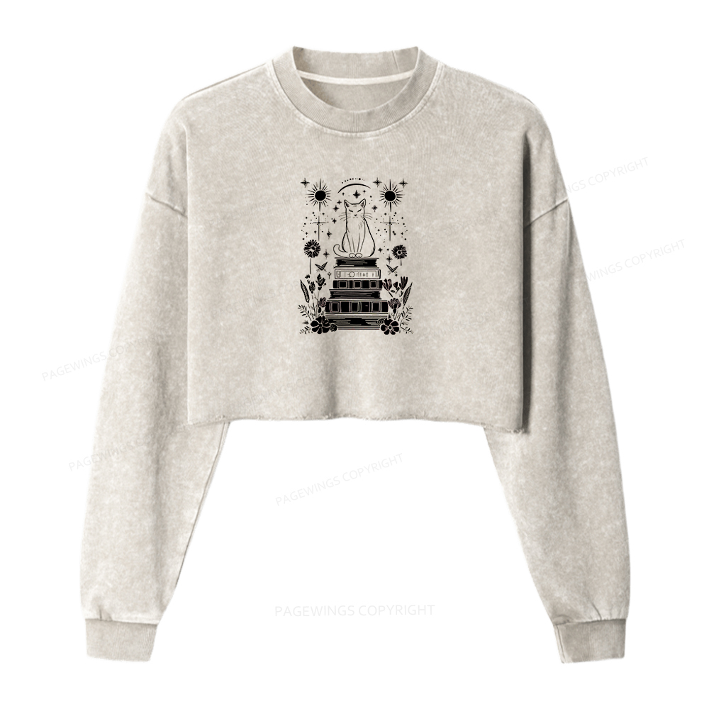 Pagewings Mystical Cat Washed Crop Sweatshirt