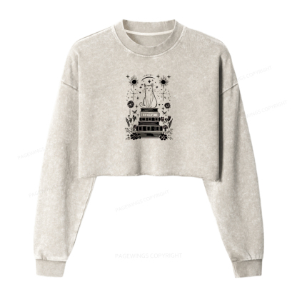 Pagewings Mystical Cat Washed Crop Sweatshirt