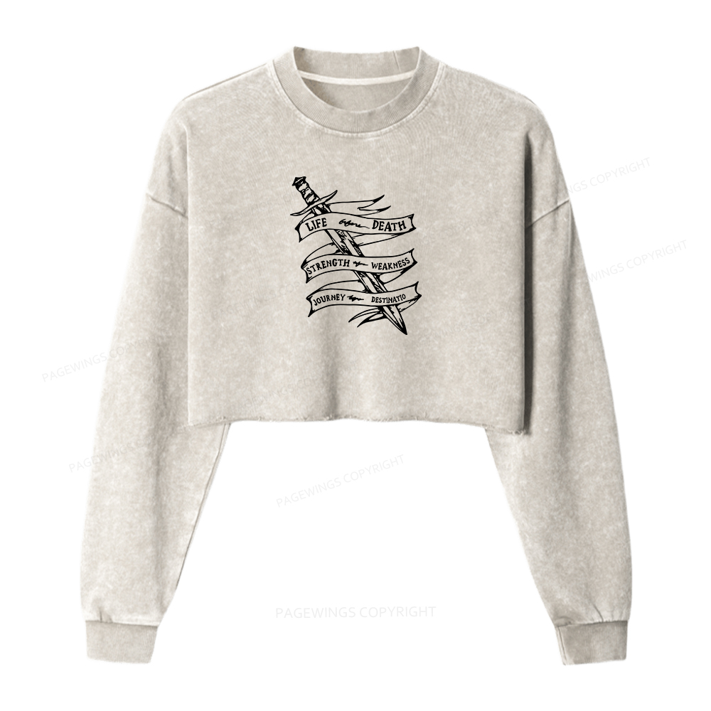 Pagewings Life Before Death Washed Crop Sweatshirt