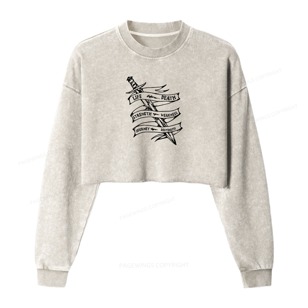 Pagewings Life Before Death Washed Crop Sweatshirt