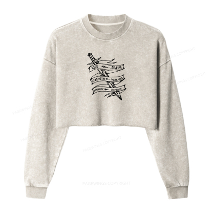 Pagewings Life Before Death Washed Crop Sweatshirt