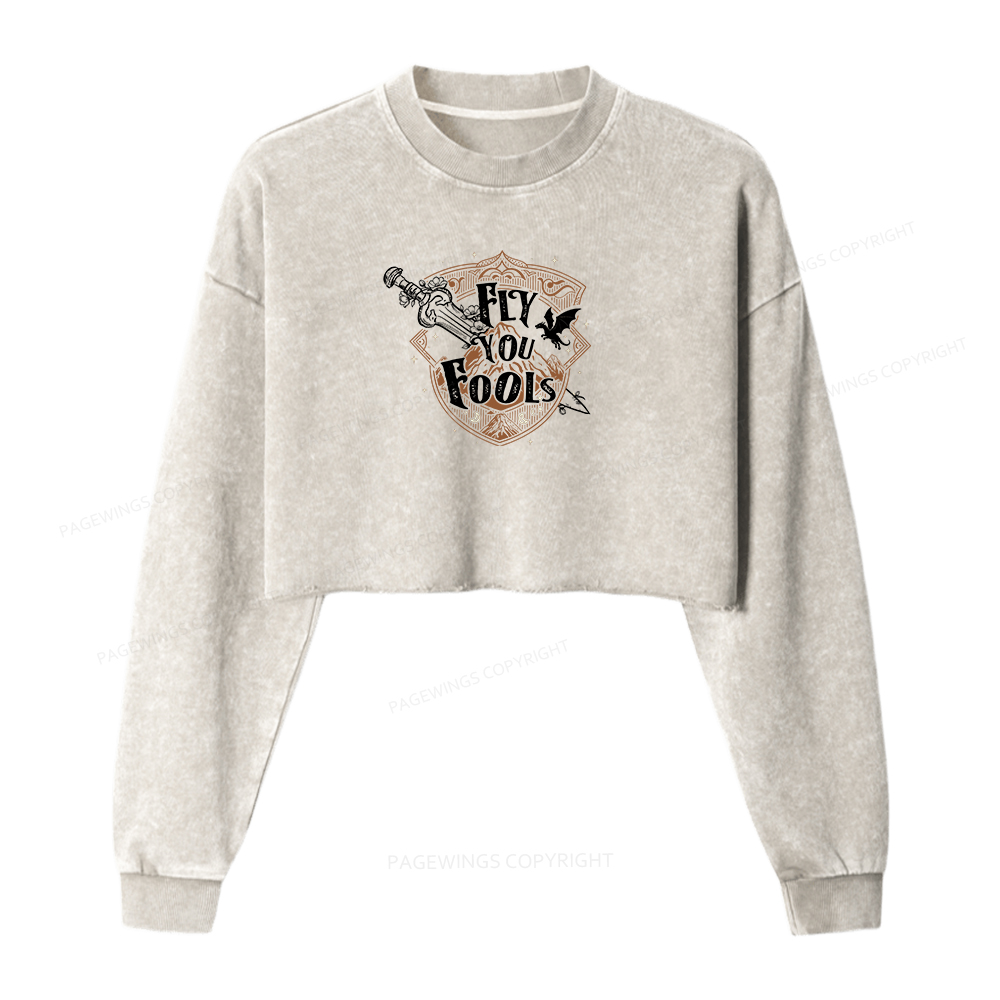 Pagewings Fly You Fools Washed Crop Sweatshirt