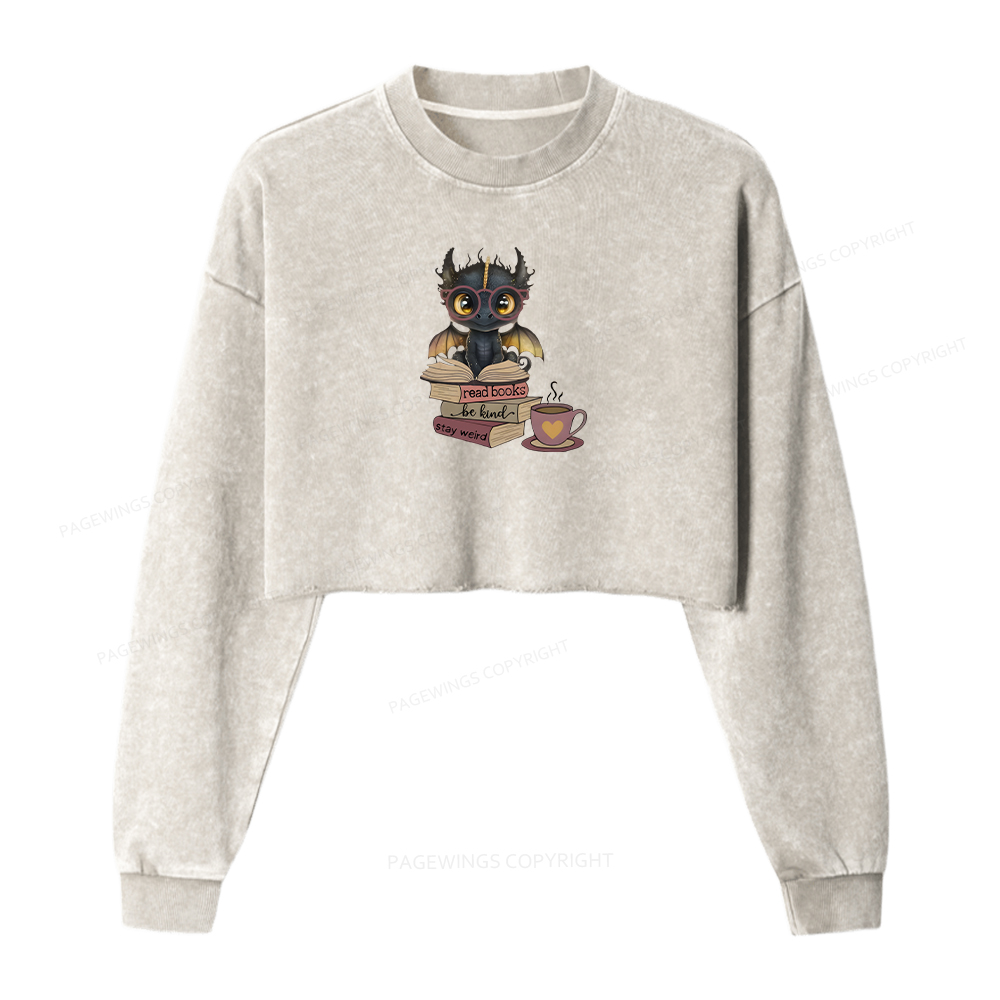 Pagewings Fantasy Reading Dargon Washed Crop Sweatshirt