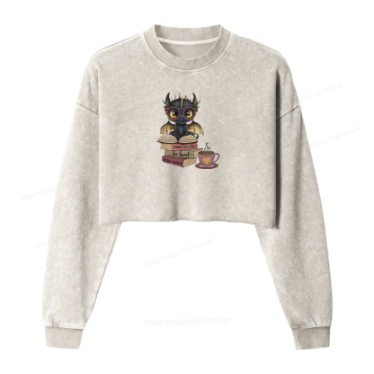 Pagewings Fantasy Reading Dargon Washed Crop Sweatshirt