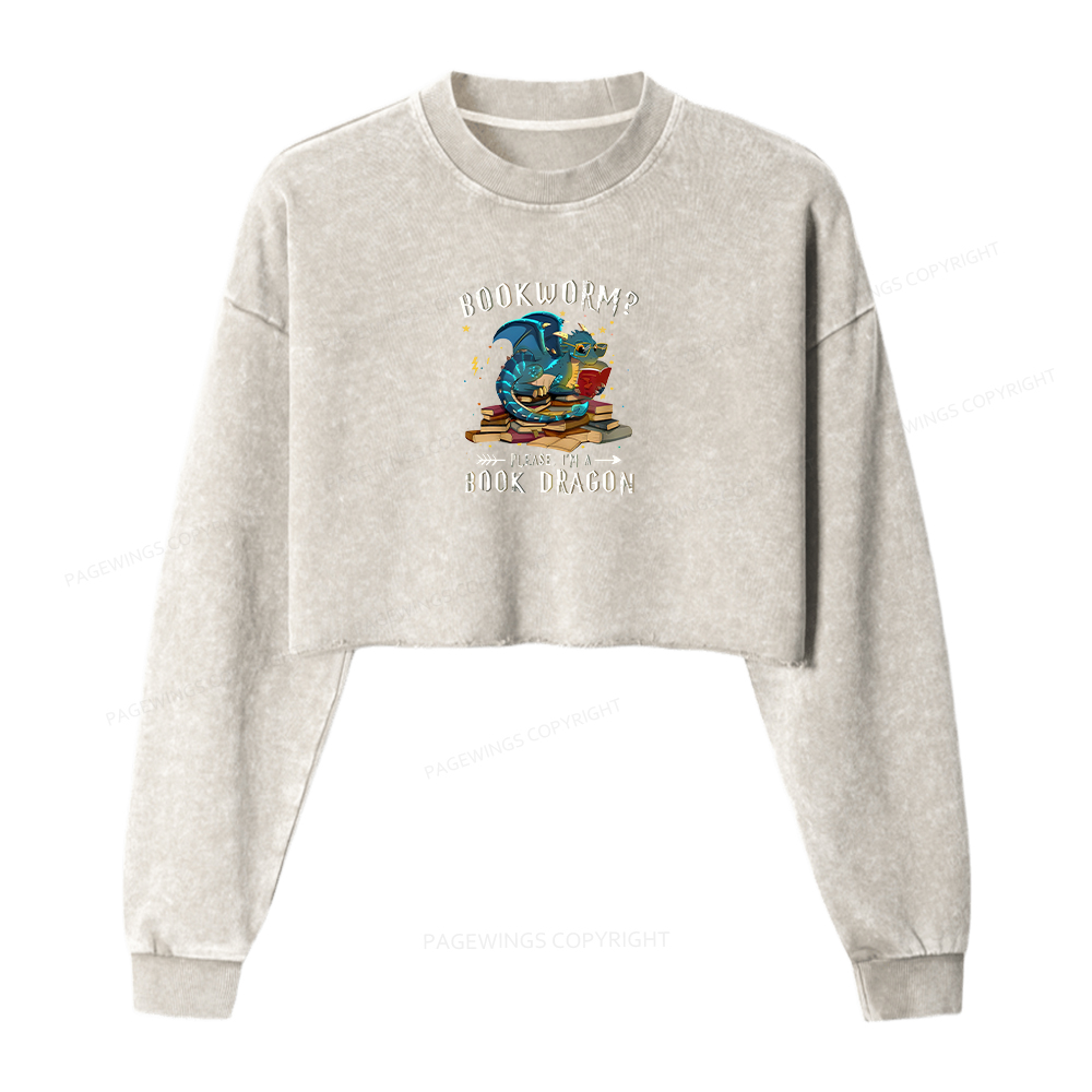 Pagewings Dragon Book Washed Crop Sweatshirt