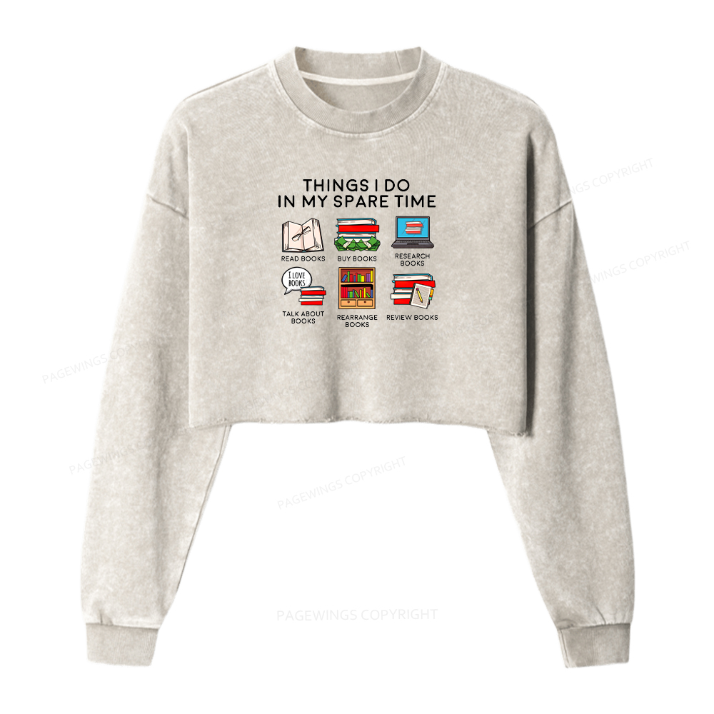 Pagewings Books Reading In My Spare Time Washed Crop Sweatshirt