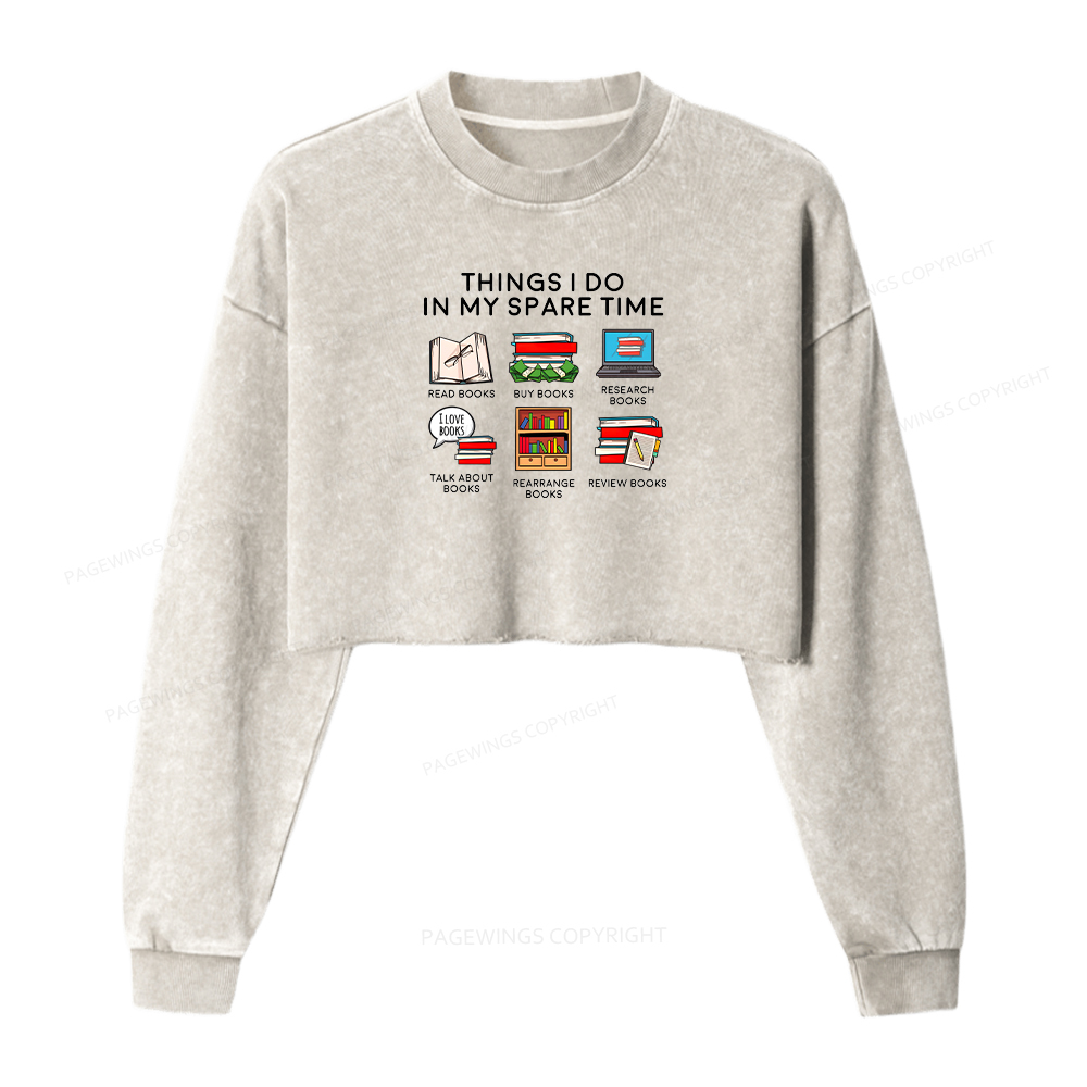 Pagewings Books Reading In My Spare Time Washed Crop Sweatshirt