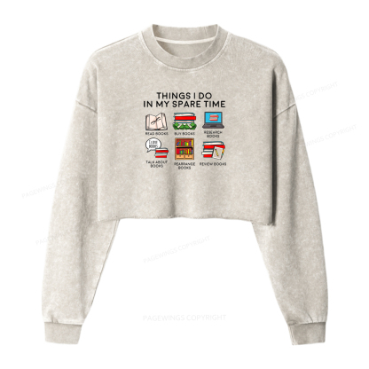 Pagewings Books Reading In My Spare Time Washed Crop Sweatshirt