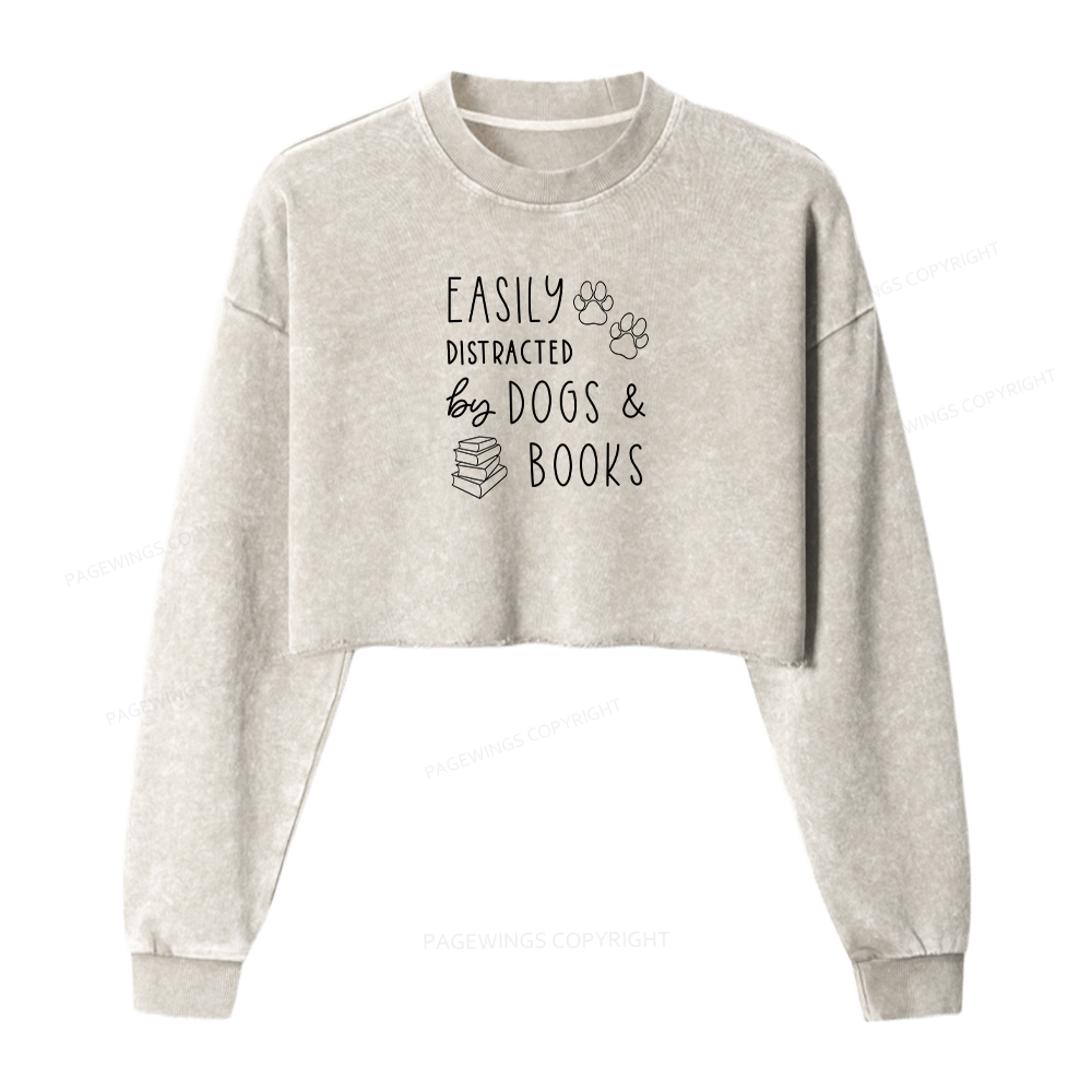 Pagewings Dogs And Books Washed Crop Sweatshirt